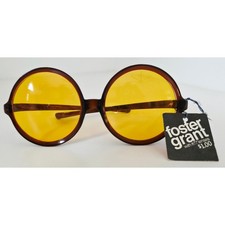 Occhiali da sole vintage *nuovi* anni 70 Foster Grant rotondi oversize montatura marrone 