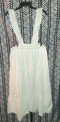 100 % Cotton Maxi Tiered Skirt W/Suspender  Festival Coachella Boho Summer Sz M