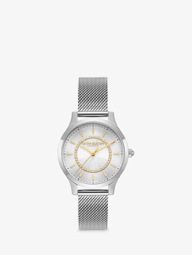 Olivia Burton Women's Micro-Pave Crystal Mesh Strap Watch - Silver (No Box)