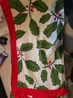 Crate & Barrel Christmas Tablecloth Red Trim Green Holly Berries Cotton 60x120"