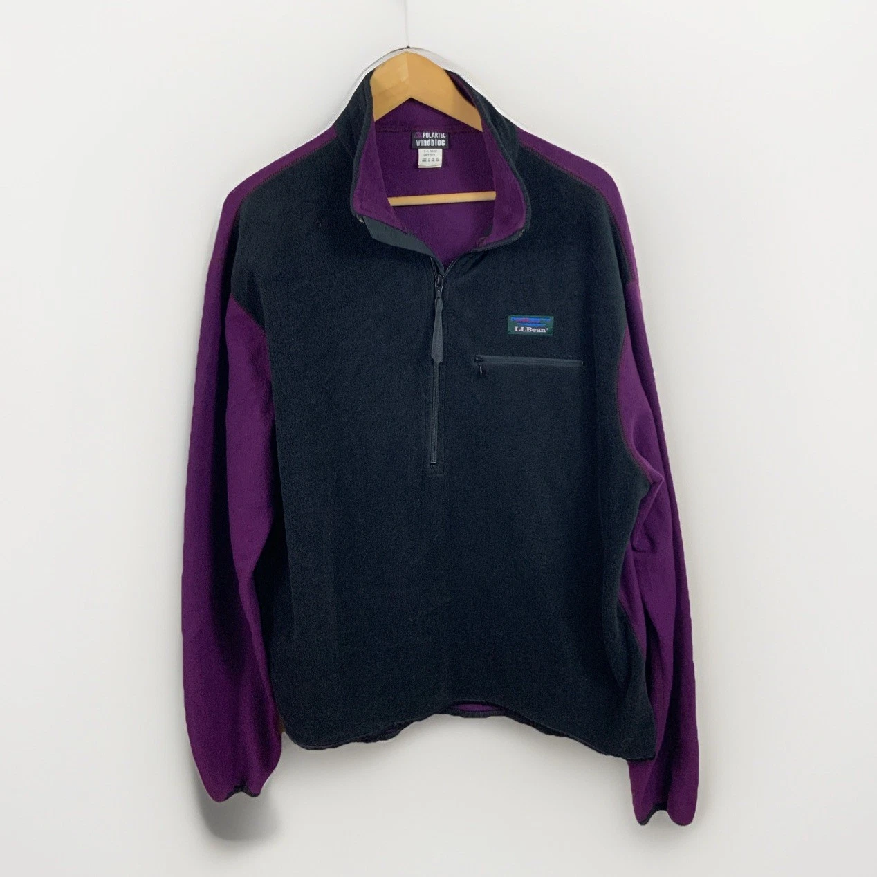 VTG L.L. Bean Polartec Windbloc Fleece Jacket XL USA Made Black Purple 1/4 Zip