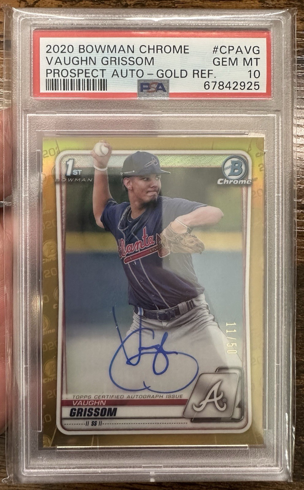 2020 Vaughn Grissom 1st Bowman Chrome True GOLD Refractor Auto RC /50 PSA 10 ATL