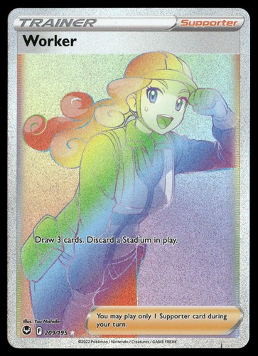 Pokemon Worker Silver Tempest Holo 209/195 Rainbow Rare Near Mint