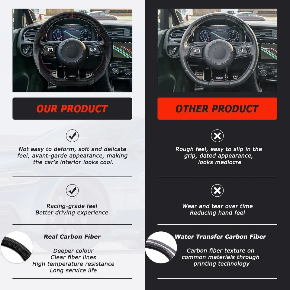 Volante de fibra de carbono real para Volkswagen Golf MK7 GTI/R 2015-2020 EE. UU. Foto 2 de 4