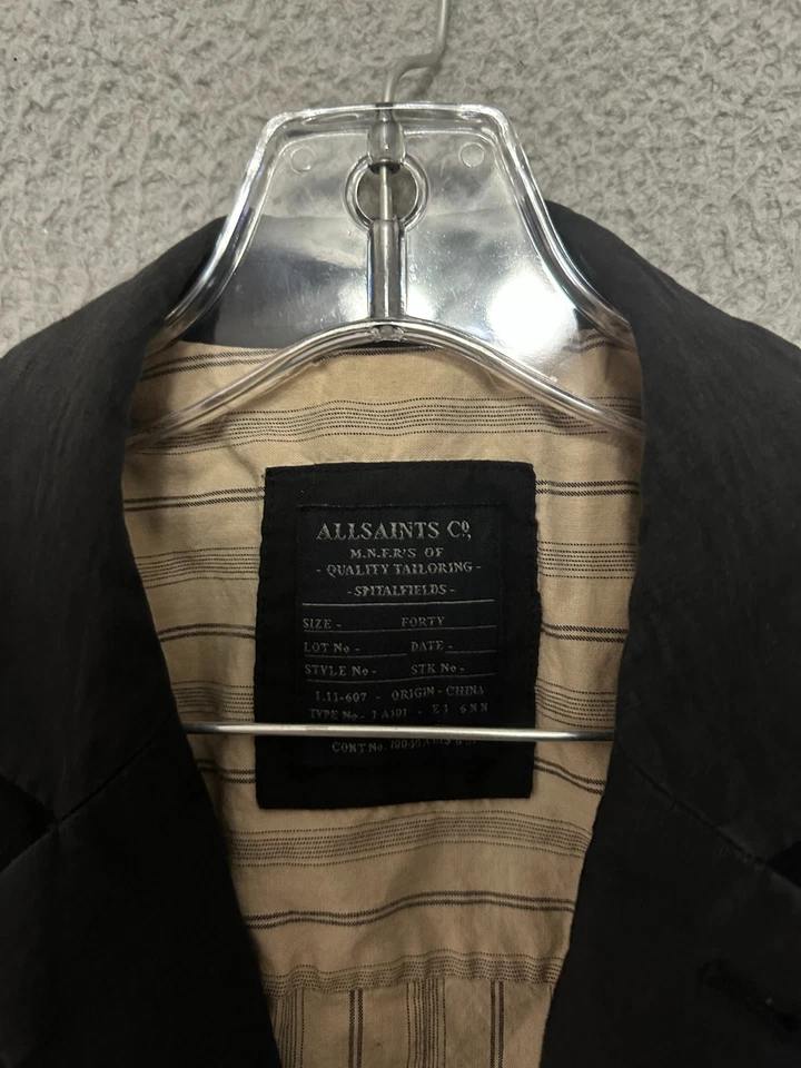 AllSaints Mens Blazer Jacket Torino Size 40 Linen Blend Black Button Adult - Image 2 of 4
