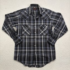 Plains Western Wear Pearl Snap Mens Size S Black Blue Plaid Long Sleeve Rodeo