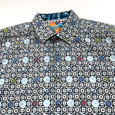 Robert Graham XL Classic Fit Abstract Geometric Button Short Sleeve Shirt Blue