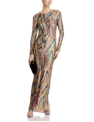 AQUA x Salvatore Rizza Long Sleeve Sequin Swirl Maxi Dress