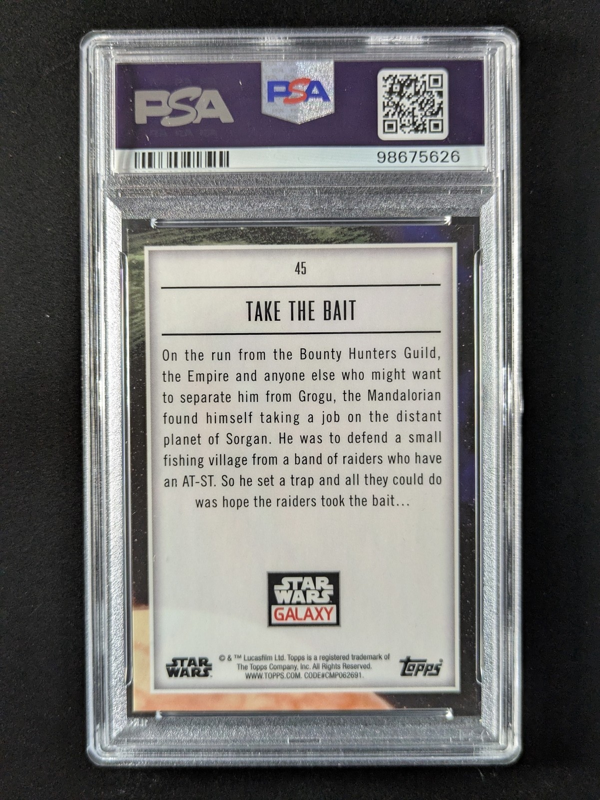 2023 Star Wars Galaxy Chrome TAKE THE BAIT 13/25 Orange Refractor #45 PSA 10 view 2
