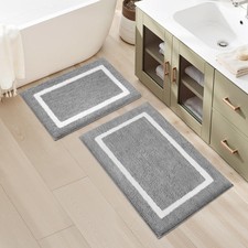 2 Piece 20x32 And 16x24 In Light Grey Tufted Microfiber Bath Rugs Set