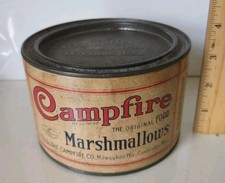 Campfire Marshmallows Advertising Tin 10 Oz Can Paper Label Cambridge Milwaukee