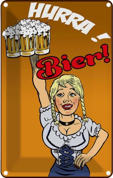 Blechschild 30X20 Cm Pinup Alkohol Hurra! Bier Pin Up Bar Club Deko Geschenk Met-image