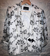 Women's ALEX EVENINGS 3/4 Sleeve Shimmery Jacket Beaded Frog Closure Floral M