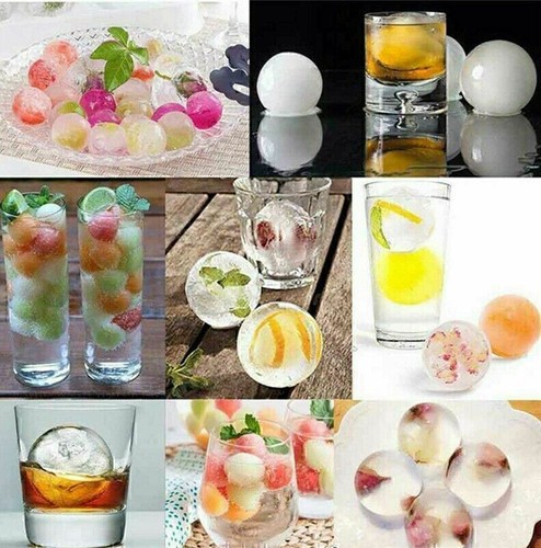 Black Round Silicon Ice Cube Ball Maker Tray 8 Large Sphere Molds Bar w/ Funnel