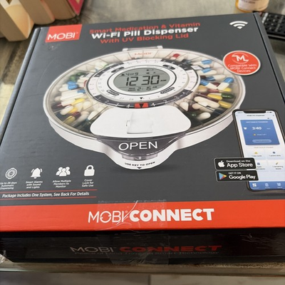 #ad MOBI Smart Medication Wi Fi Pill Dispenser UV Blocking Lid Up To 28 Days NIOB $70.00