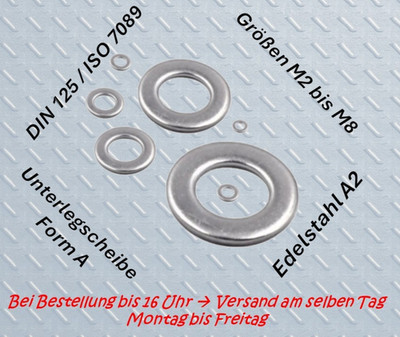 Unterlegscheibe Beilagscheibe U-Scheibe DIN125 A A2 Edelstahl M2 M3 M4 M5 M6 M8