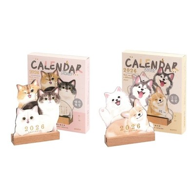 Wooden Stand Desk Calendar Adorable Animal Print Efficient Daily Planning Tool