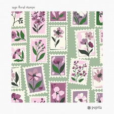 Sage Floral Stamps Needlepoint Kit or Canvas