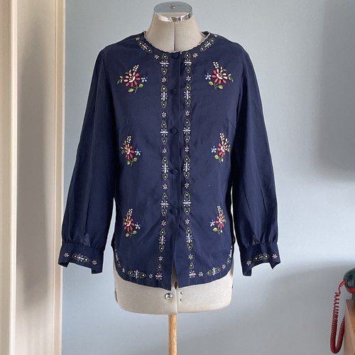 Vintage Embroidered Blue Hippy Top Tunic 1970s Gypsy Festival Boho Folk Vibes - Picture 2 of 11