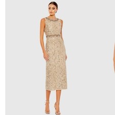 New Mac Duggal Embellished Sleeveless High Neck Midi Dress sz 4 10739