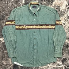 Vintage Roper Western Shirt Mens XL Green Aztec Button Long Sleeve Cowboy Rodeo