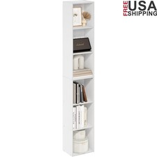 Tall 6-Shelf Bookcase Modern Design Open Storage Space Saving Display Unit New