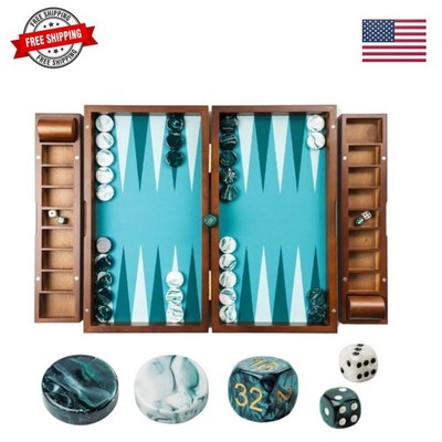 20 Inch Large Backgammon Sets for Adults, Green Backgammon Board, Solid Wood....