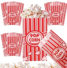 150Pcs Red White Striped Popcorn Paper Bags Retro Popcorn Bags for Movie Night