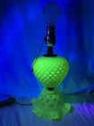 Rare Vintage Fenton Vaseline Topaz Opalescent Hobnail Coin Dot Lamp