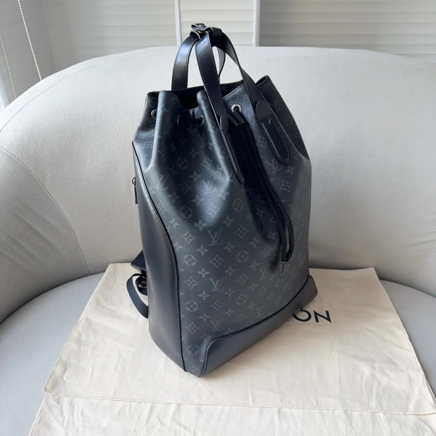Authentic Sleek LV Eclipse Backpack Crafted Black… - image 2