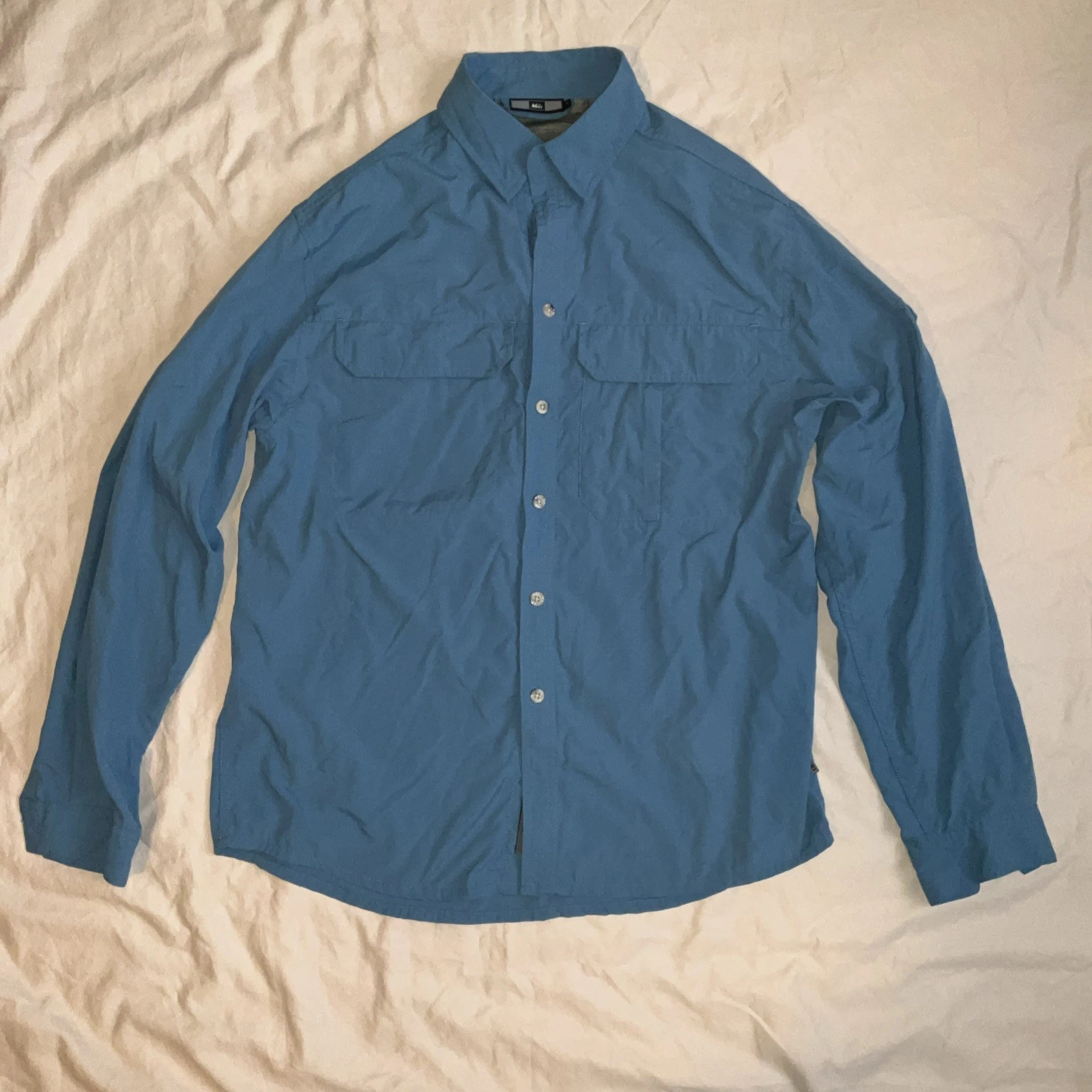 🔥REI Men's Small Blue Long Sleeve Shirt Hiking Fishing Vented Pocket🔥