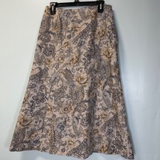 Talbots Petites Vintage Wool Floral Paisley Midi Skirt Beige Tan Grey Size 8P