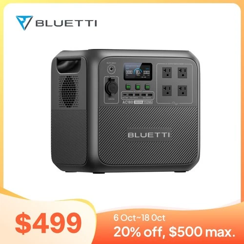 BLUETTI Solar Portable Power Station AC180 1152Wh/1800W for Outdoor/Camping/RV
