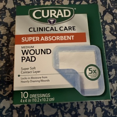 NEW in Box CURAD SUPER ABSORBENT Wound Pad Medium 4'' x 4'' 10 Dressings