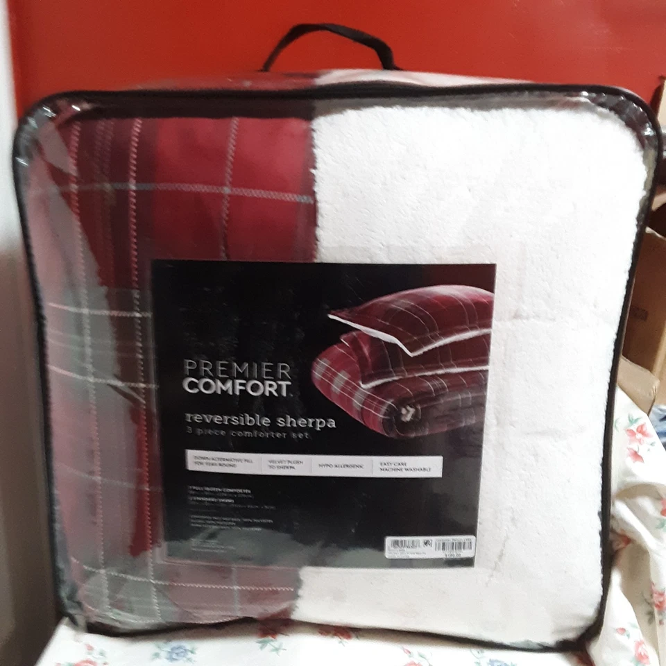 Premier Comfort Micro Velvet Sherpa Plaid Reversible Comforter FULL / QUEEN Red - Image 2 of 4