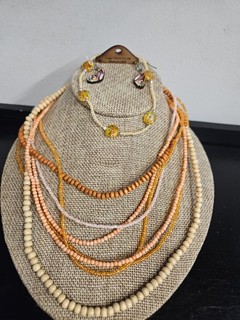 MULTI STRAND BEADED NECKLACE Neat Earrings & Millefiori Bracelet
