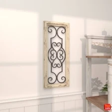 Wood Scroll Window Wall Decor with Metal Relief - Olivia & May Farmhouse Style