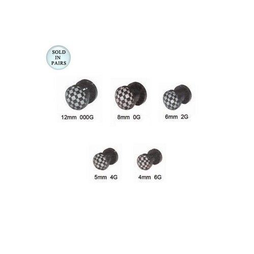Ear Plugs Acrylic Screw Fit with Checker Logo Design - 6 Gauge to 1/2 Inch - 第 1/1 張圖片