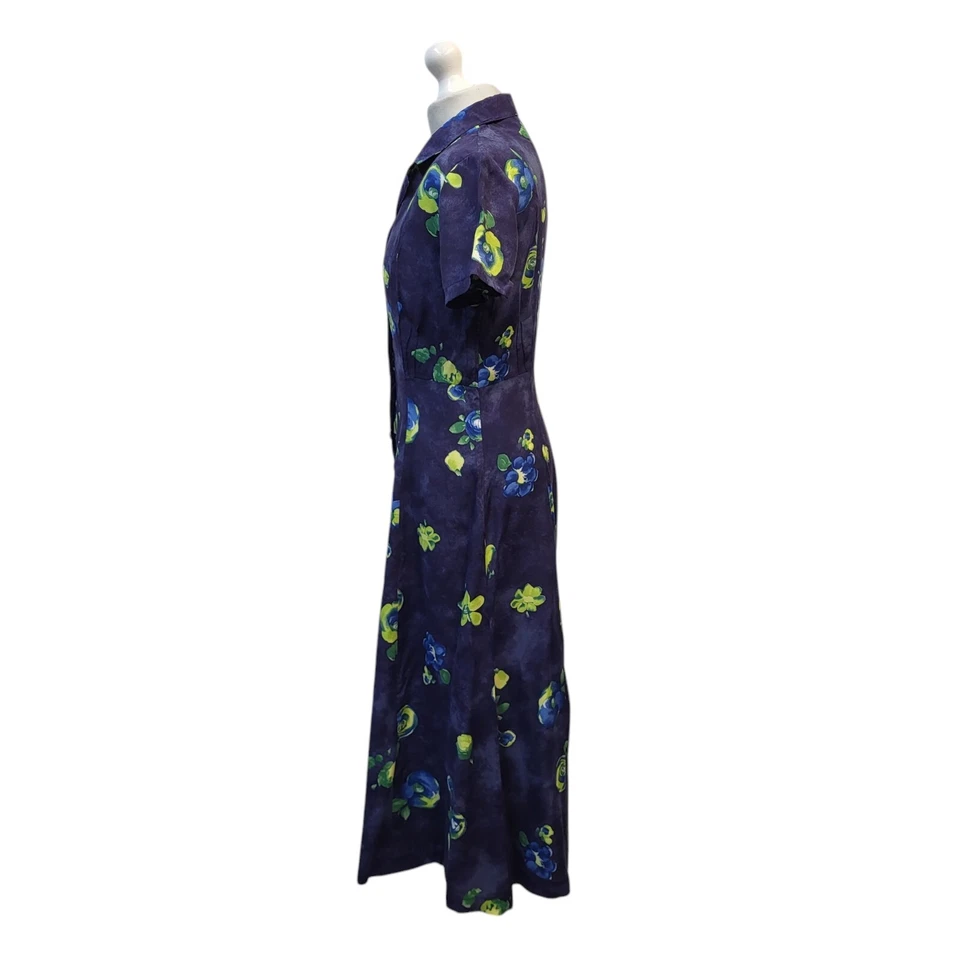 Vestido Burton Grunge Vintage Años 80 90 Manga Corta Azul Verde Floral Reino Unido Talla 14 Foto 4 de 4