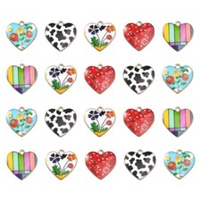 25x Fashion Printed Enamel Charms Sweet Heart Pendants for DIY Jewelry Making
