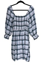Madewell Lucie Elbow Sleeve Smocked Mini Dress Lebaum Plaid Women’s Size Medium
