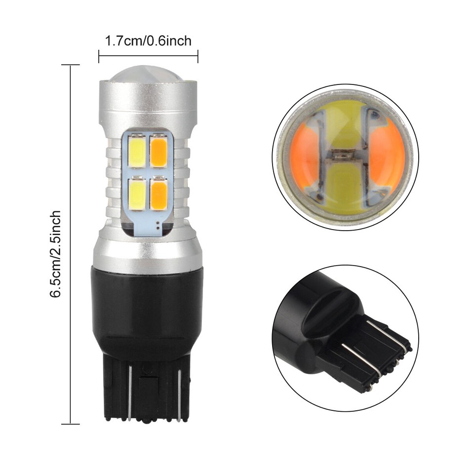 2-Pack 7443/7440 LED Switchback Bulbs - White DRL & Amber Turn Signal