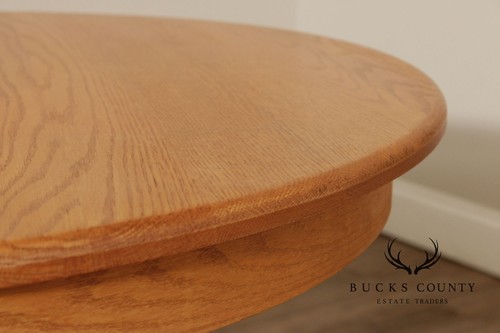 Solid Oak Round Expandable Pedestal Dining Table - Picture 7 of 16