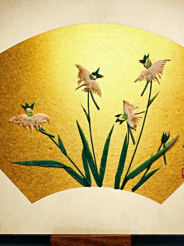 Japanese Art Board Oshie Collage Technique Vtg Shikishi Paper Craft Floral A9 - Picture 4 of 6