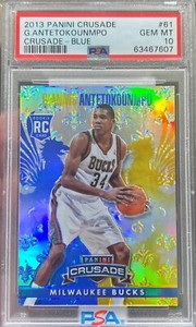 2013-14 Crusade Giannis Antetokounmpo Rookie Blue Prizm RC #61 PSA 10 Gem Mint