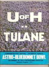 1973 Bluebonnet Bowl Game Program Tulane Green Wave Houston Cougars