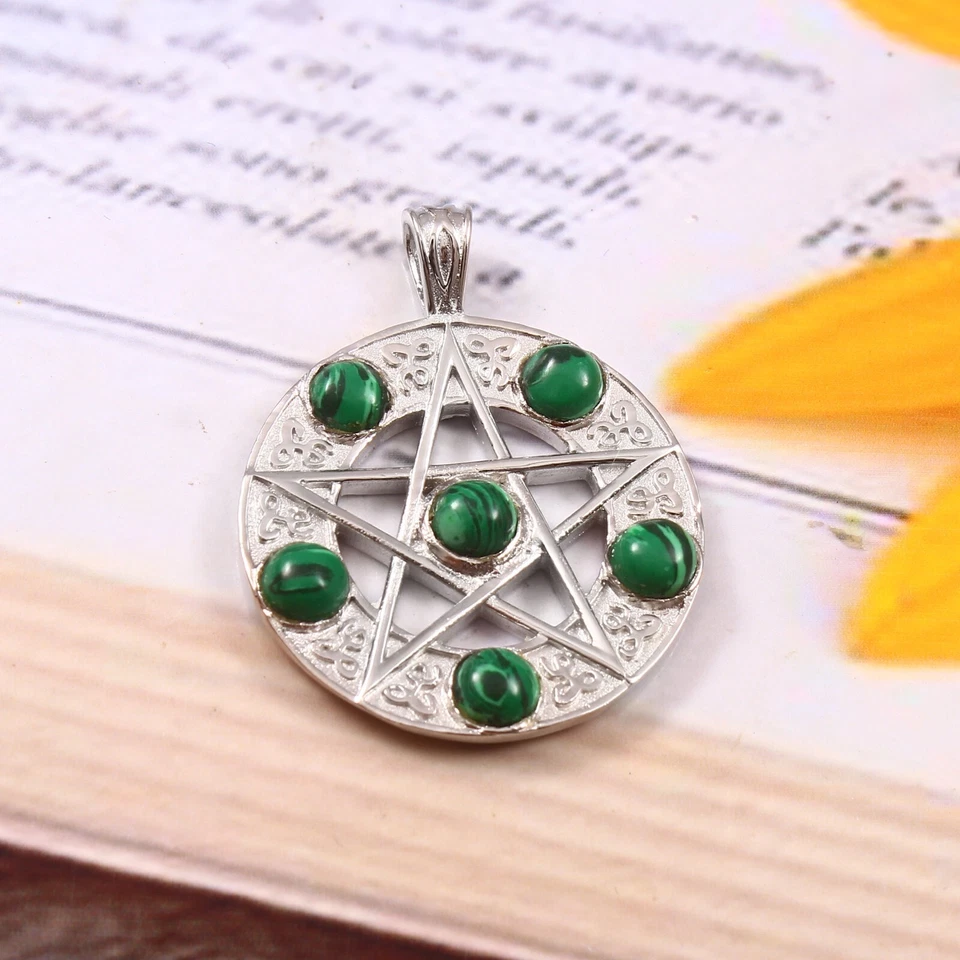 Colgante de malaquita verde colgante de plata de ley 925 colgante de piedras preciosas de malaquita Foto 2 de 3