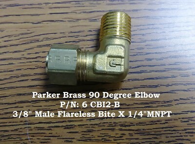 Parker Brass 90 Degree Elbow 3/8'' Male Flareless Bite X 1/4'' MNPT P/N: 6 CBI2-B
