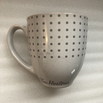 Tim hortons pokadot mug 2017 well used Brand Inside And Out Stamped Blue Insi