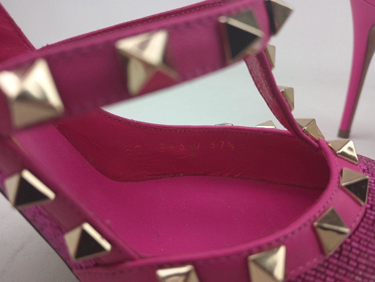 Valentino Garavani Women's Pink Beaded T-Strap Rockstud Pumps